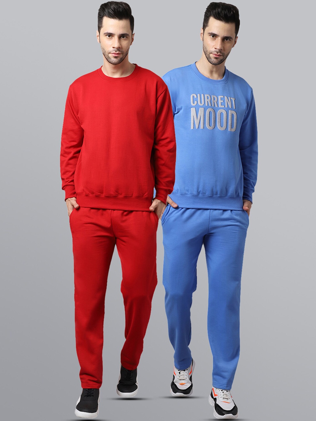 

VIMAL JONNEY Men Pack Of 2 Solid Pure Cotton Tracksuits, Red