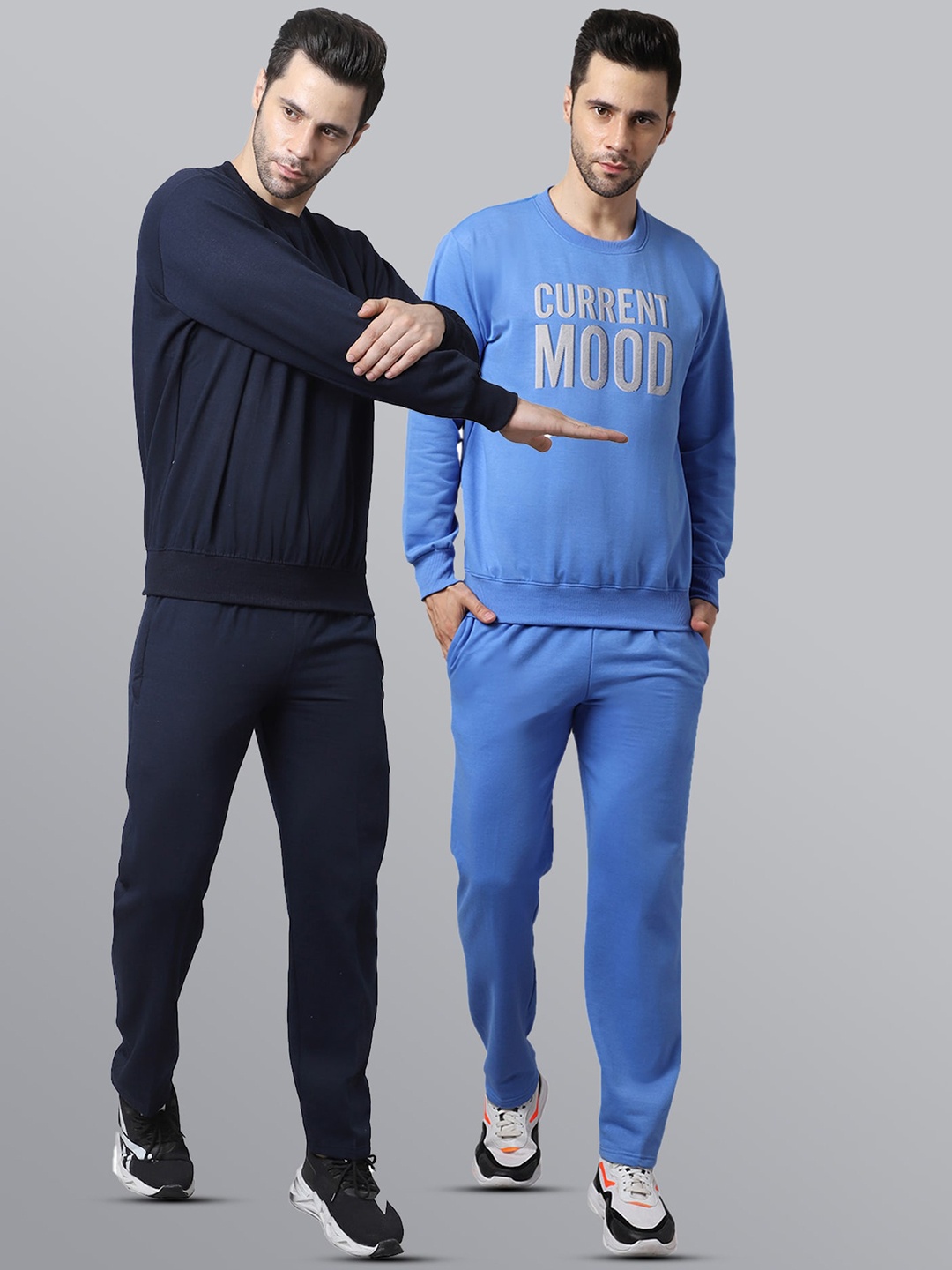 

VIMAL JONNEY Set Of 2 Men Blue & Black Solid Pure Cotton Tracksuits