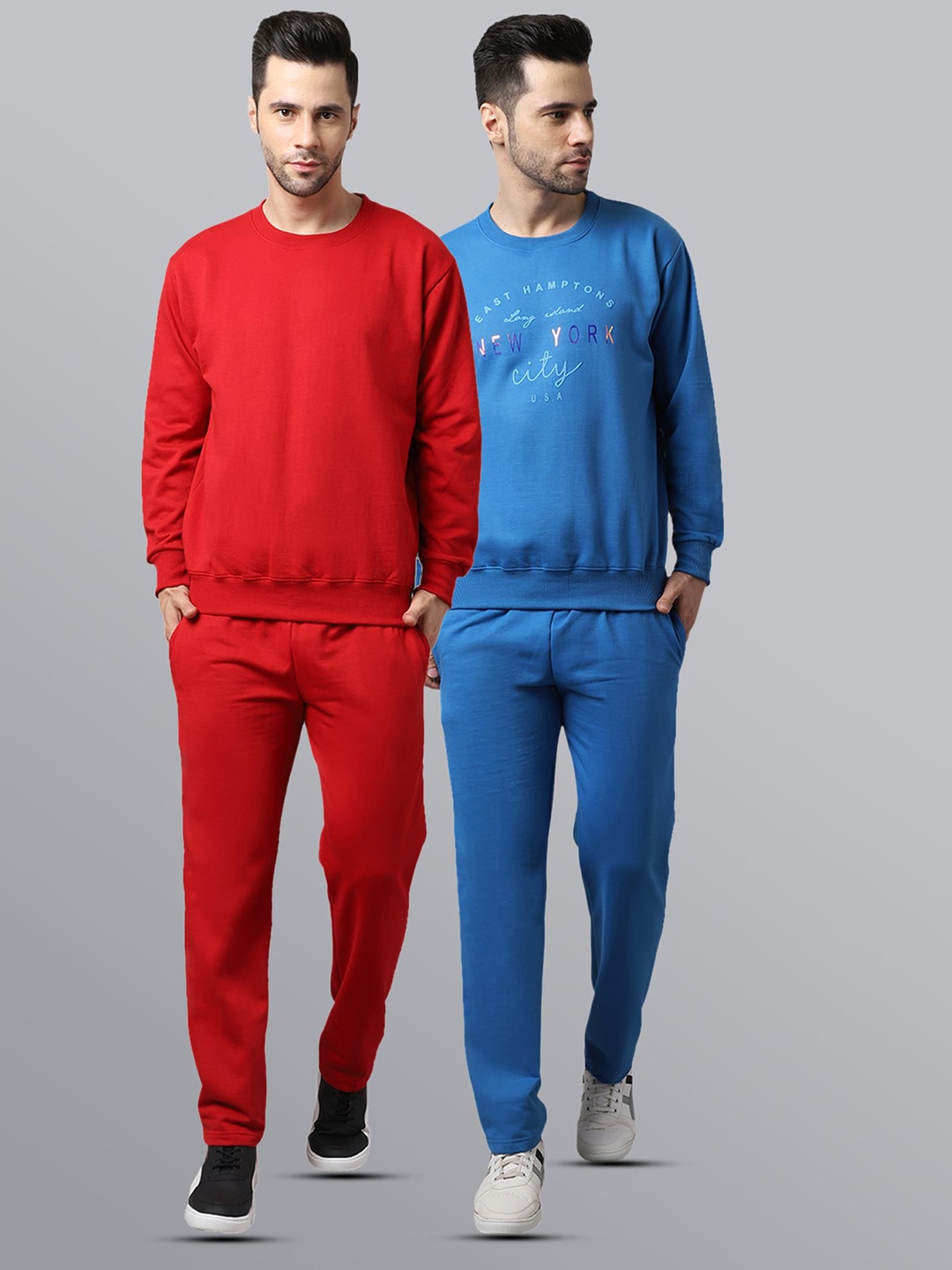 

VIMAL JONNEY Men Pack Of 2 Solid Pure-Cotton Tracksuits, Red