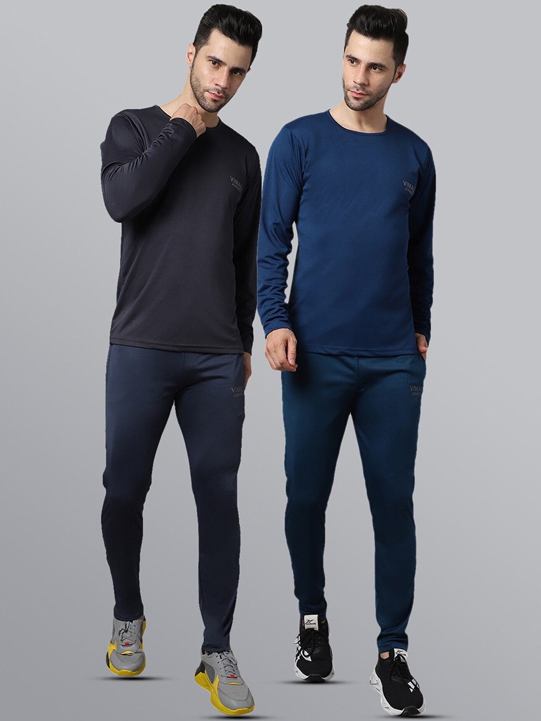 

MACK JONNEY JONNEY Men Pack of 2 Blue & Grey Solid Tracksuits, Black