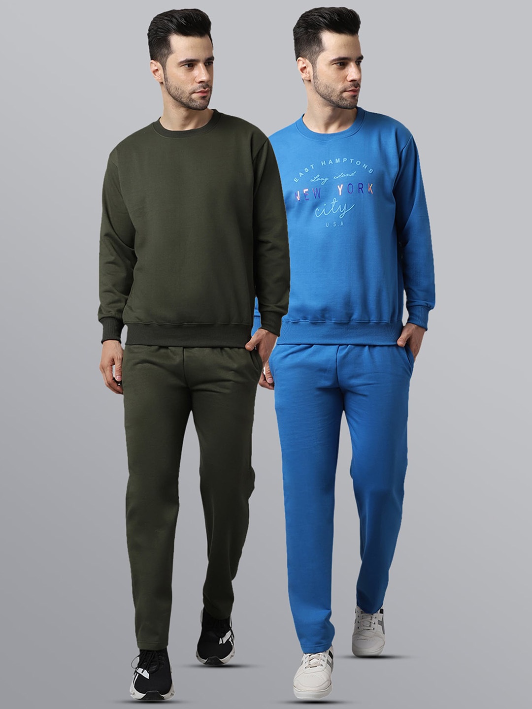 

VIMAL JONNEY Men Pack of 2 Olive & Blue Cotton Printed Tracksuits