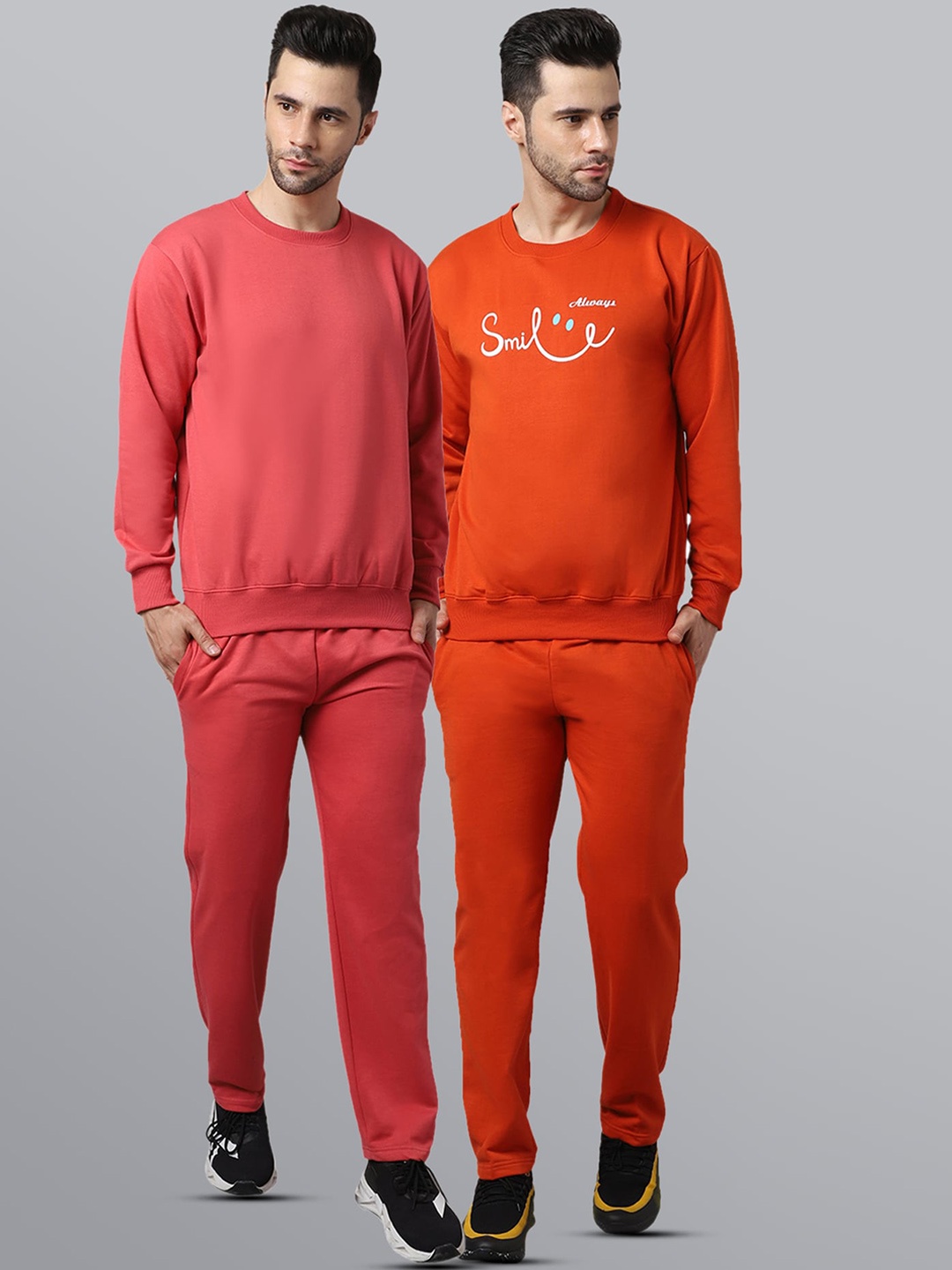 

VIMAL JONNEY Men Pack Of 2 Solid Pure Cotton Tracksuits, Red