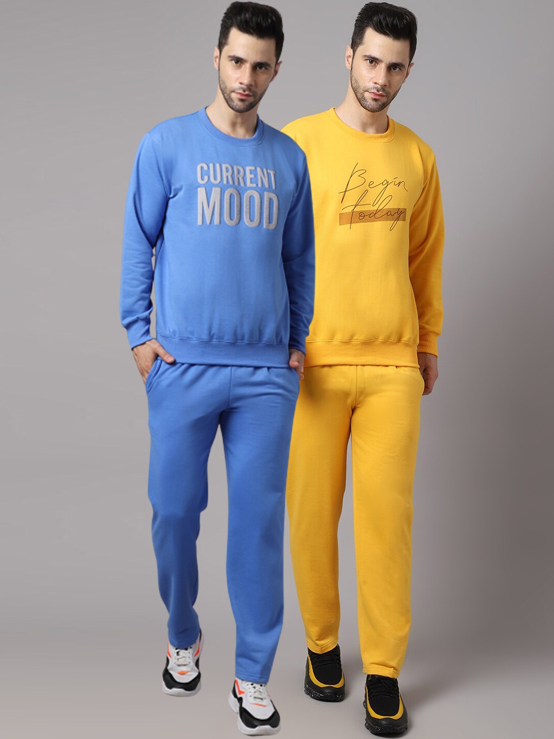 

VIMAL JONNEY Men Pack of 2 Yellow & Blue Printed Tracksuits