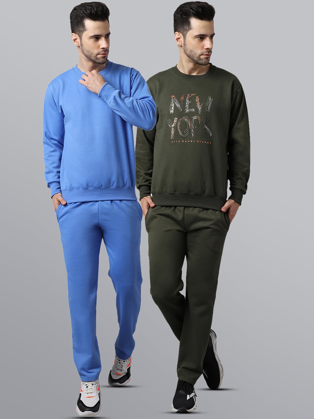 

VIMAL JONNEY Men Pack of 2 Blue & Olive Green Printed Tracksuits