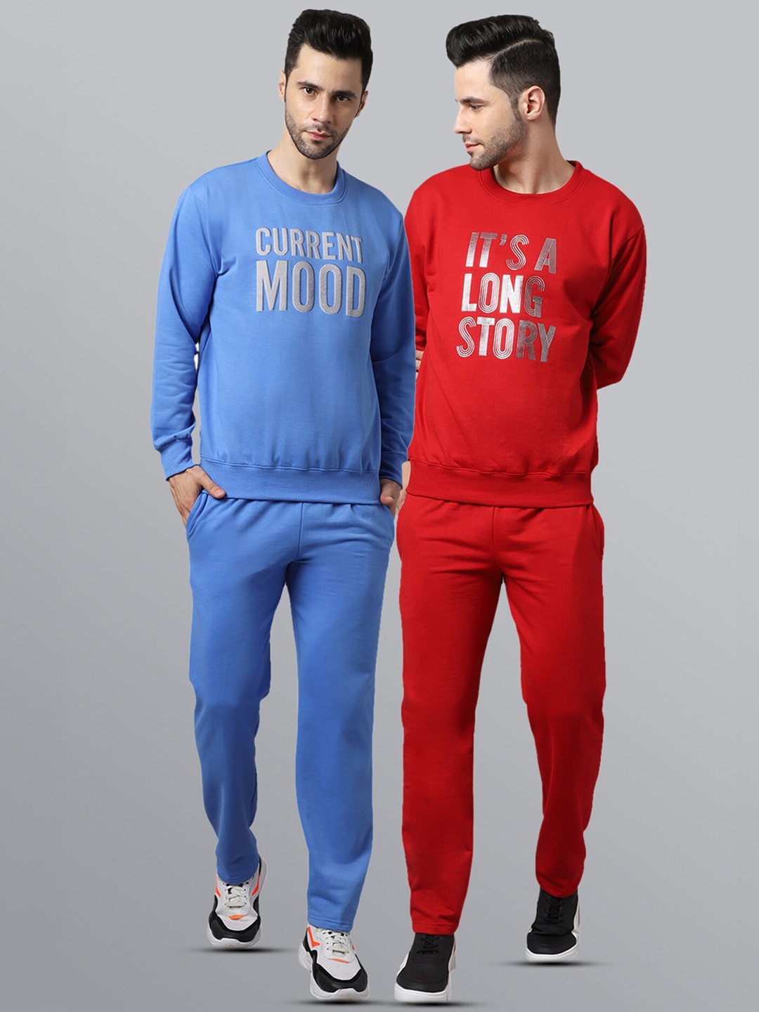 

VIMAL JONNEY Men Pack Of 2 Printed Pure Cotton Tracksuits, Red