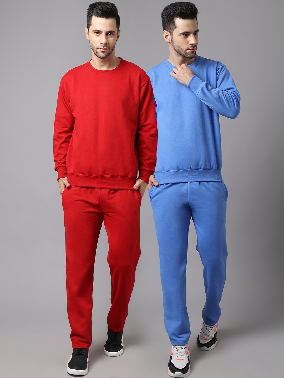 

VIMAL JONNEY Men Pack Of 2 Solid Pure Cotton Tracksuits, Red