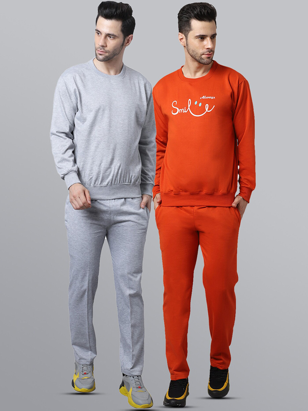 

VIMAL JONNEY Men Pack Of 2 Solid Pure-Cotton Tracksuits, Orange