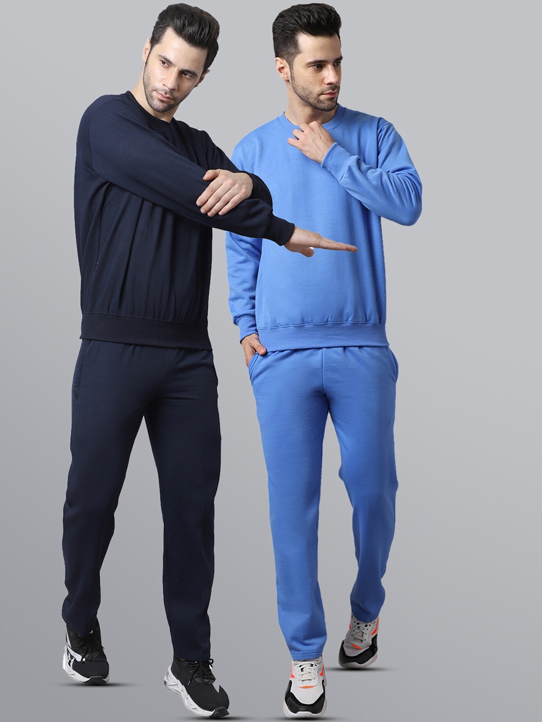 

VIMAL JONNEY Men Pack of 2 Navy Blue & Sky Blue Solid Tracksuits