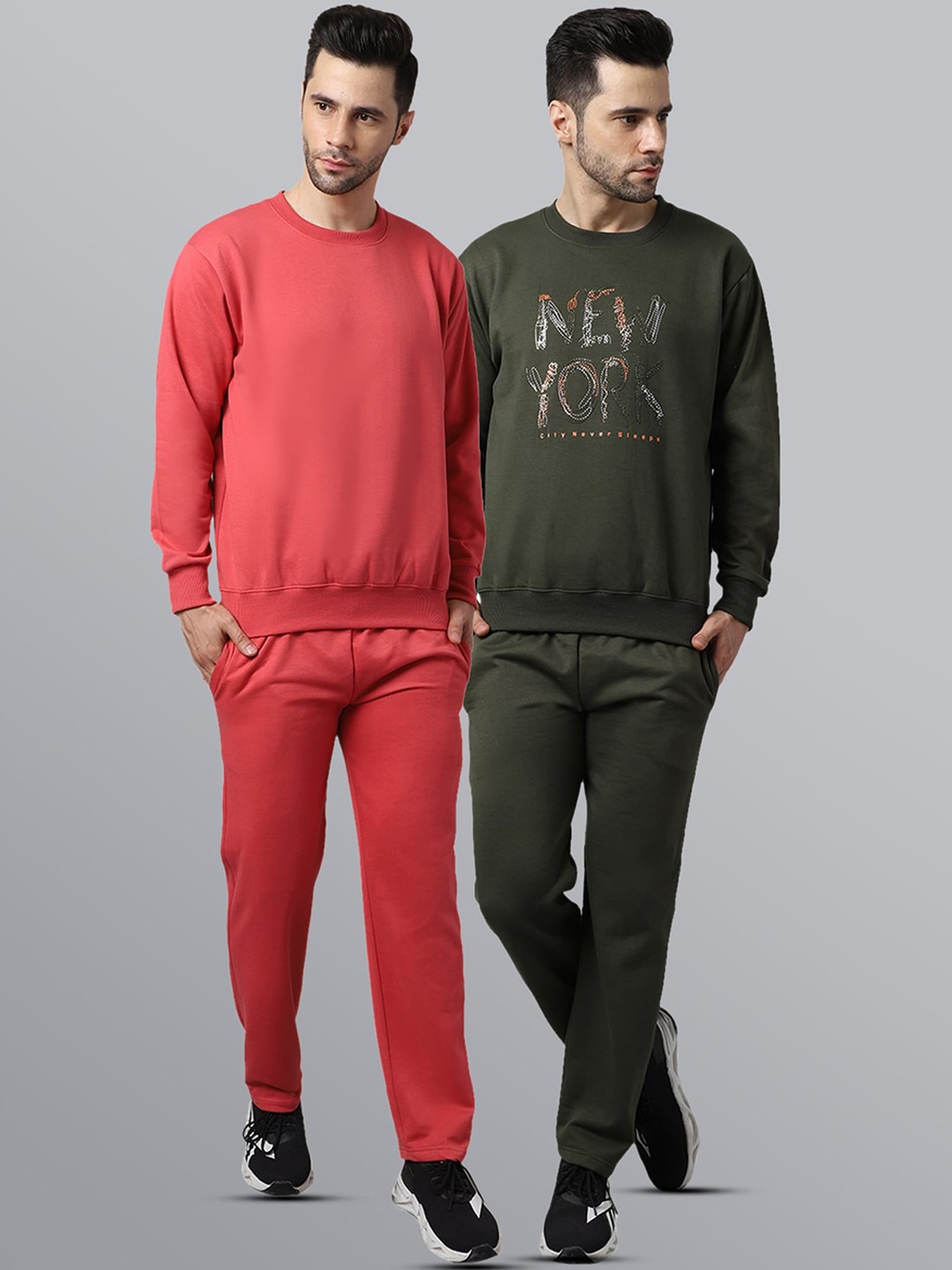 

VIMAL JONNEY Men Pack Of 2 Red & Olive Green Printed Tracksuits