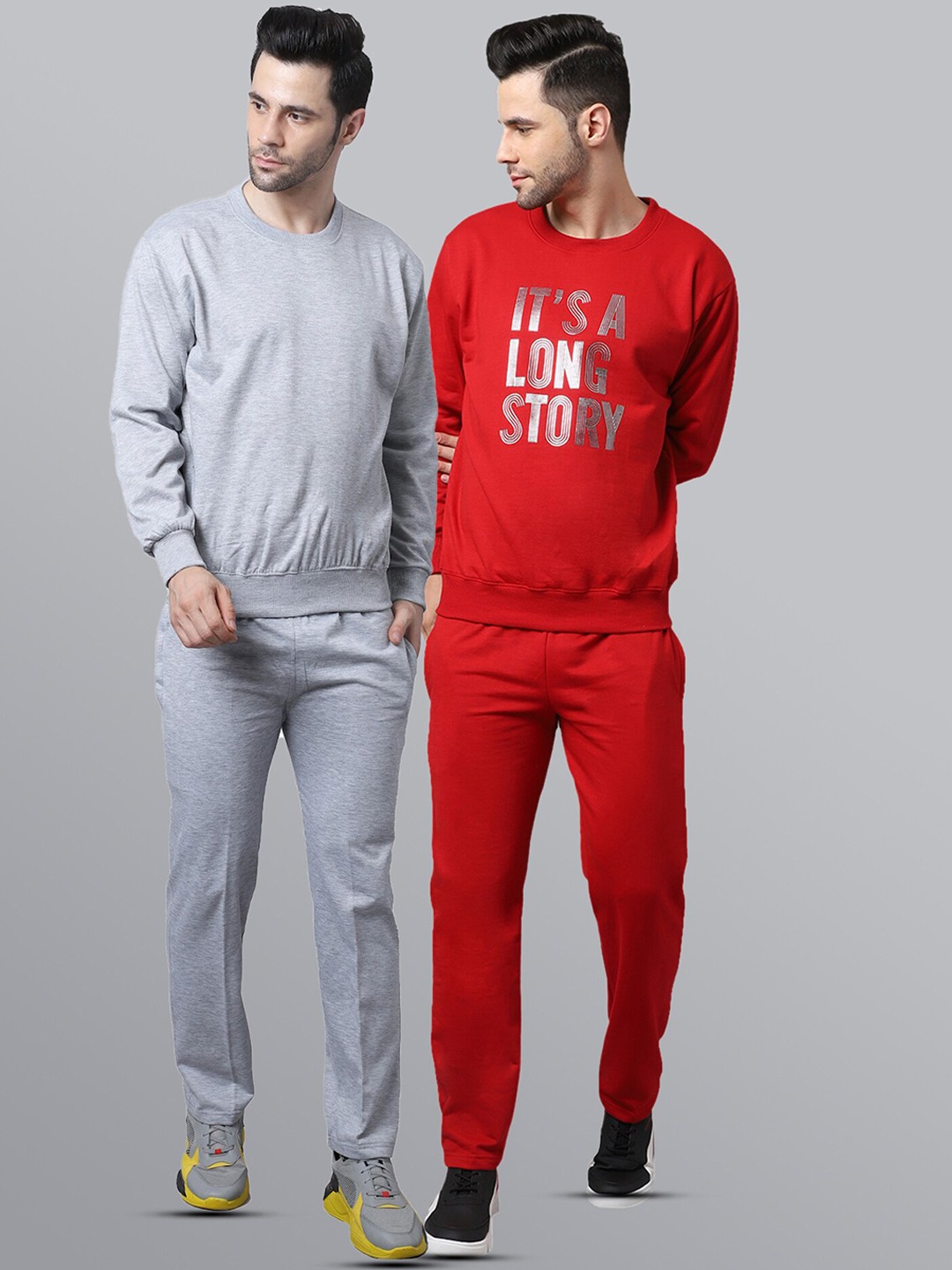 

VIMAL JONNEY Set Of 2 Men Solid Pure Cotton Tracksuits, Red