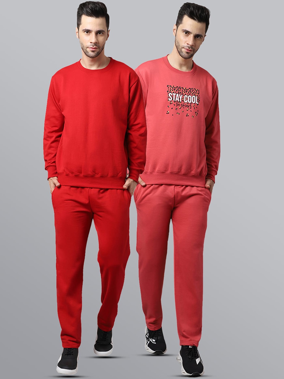 

VIMAL JONNEY Men Pack Of 2 Solid Tracksuit, Red