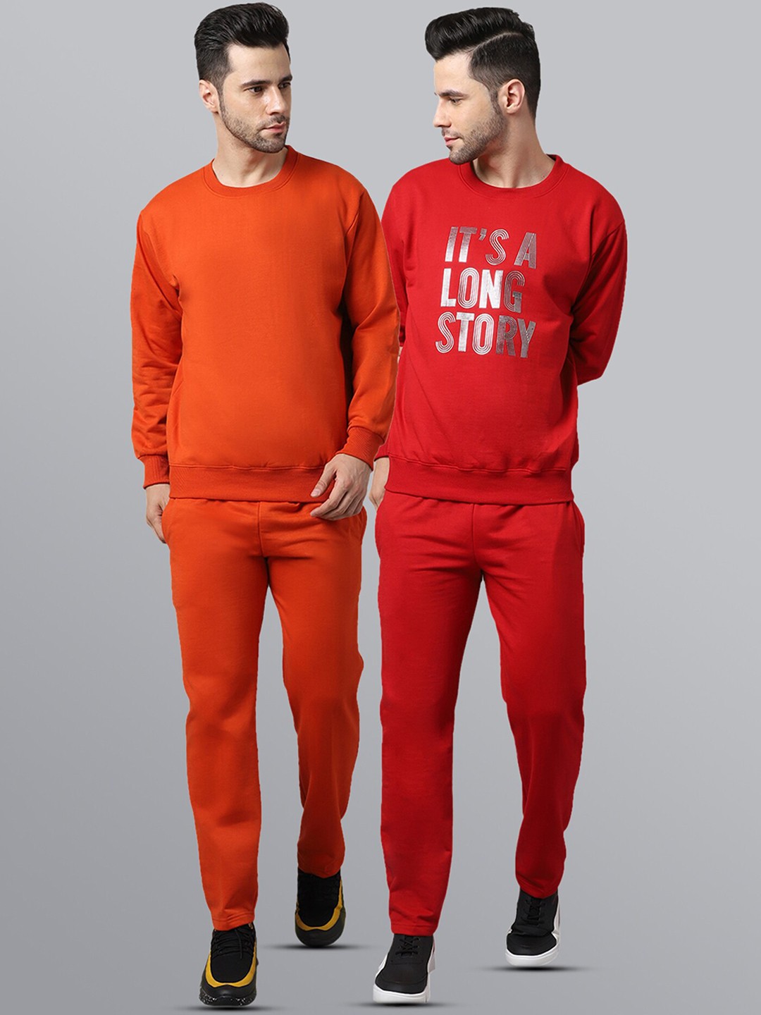 

VIMAL JONNEY Men Pack Of 2 Red & Orange Printed Cotton Tracksuits