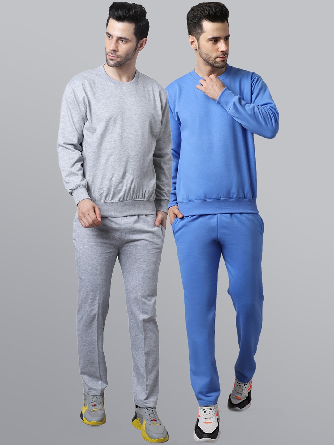 

VIMAL JONNEY Men Pack Of 2 Solid Pure-Cotton Tracksuits, Blue