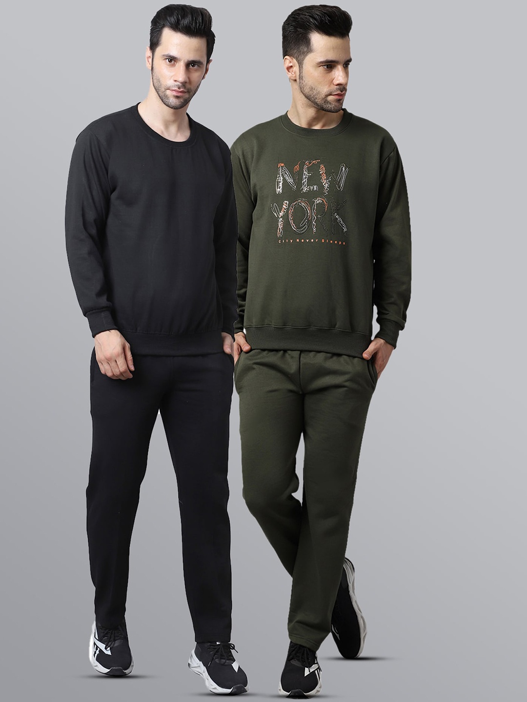 

VIMAL JONNEY Men Pack Of 2 Solid Pure Cotton Tracksuits, Black