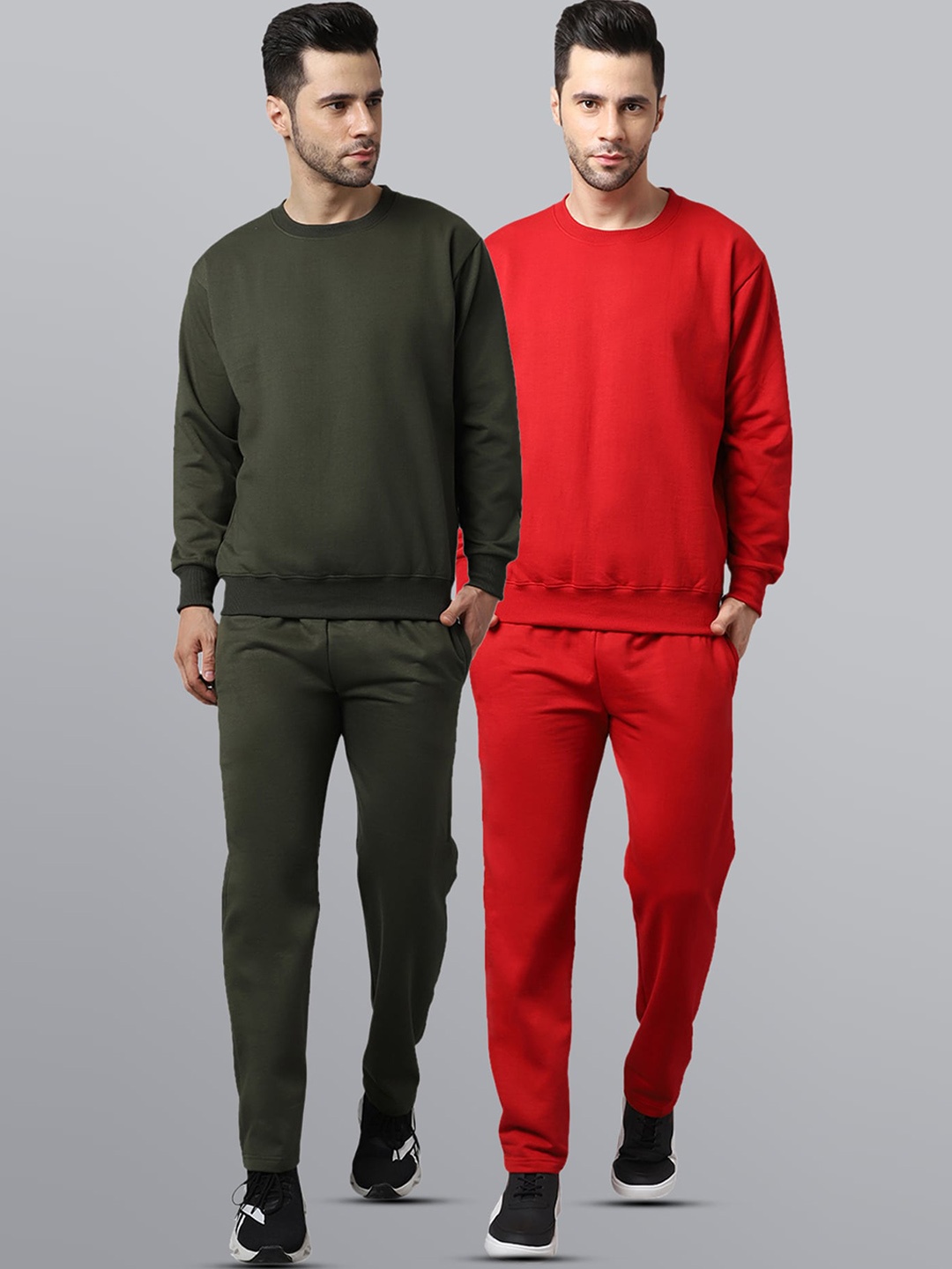 

VIMAL JONNEY Men Pack of 2 Solid Pure Cotton Sports Tracksuits, Maroon