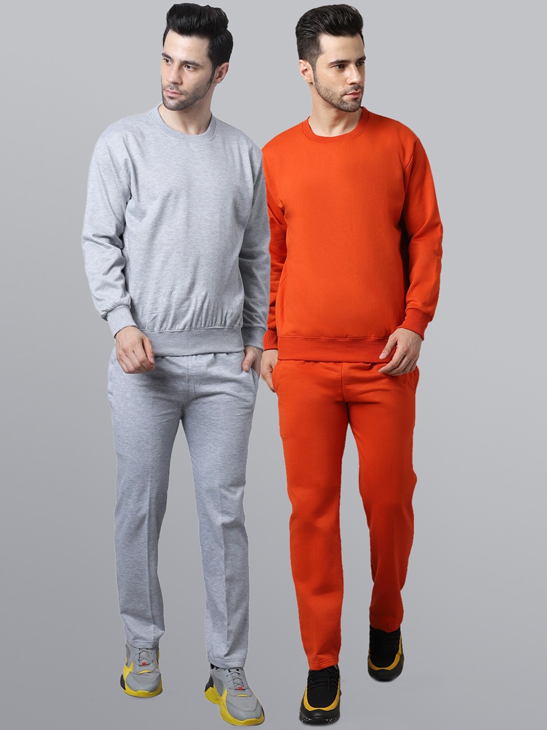 

VIMAL JONNEY Men Pack Of 2 Solid Pure Cotton Tracksuits, Orange