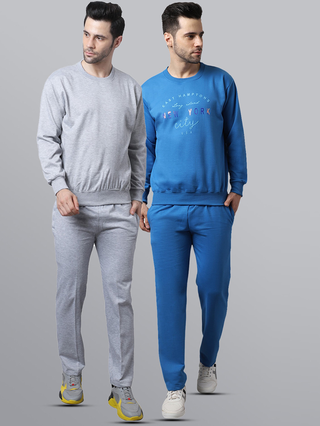 

VIMAL JONNEY Men Pack Of 2 Pure Cotton Tracksuits, Grey melange