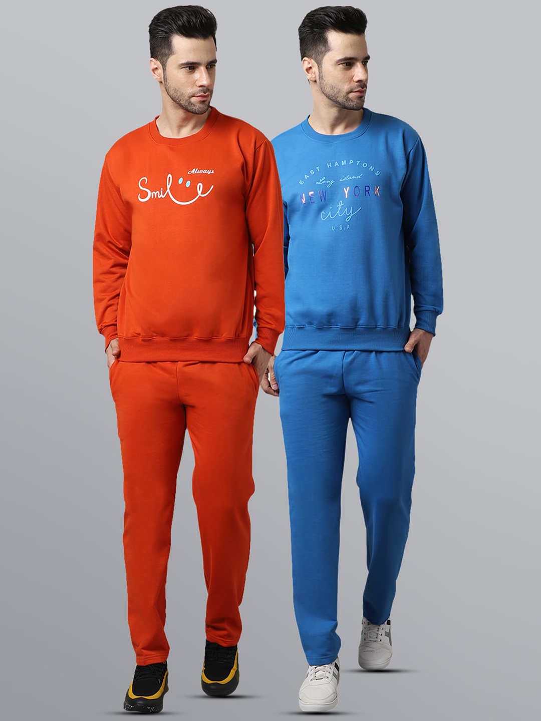 

VIMAL JONNEY Men Pack of 2 Red & Blue Pure Cotton Tracksuits