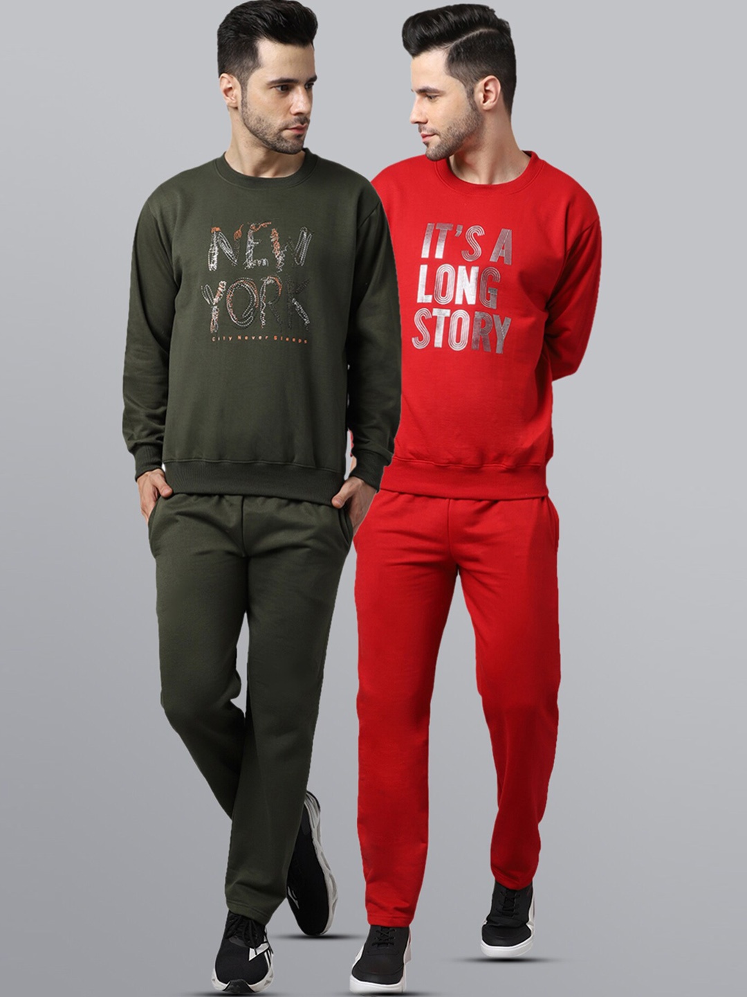 

VIMAL JONNEY Men Pack of 2 Maroon & Olive Pure Cotton Tracksuits