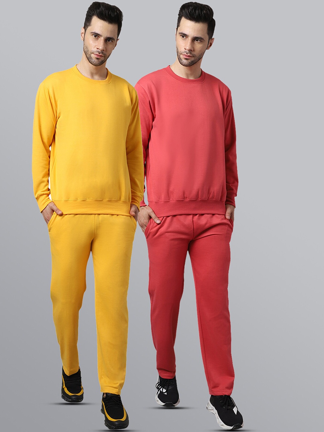 

VIMAL JONNEY Men Pack Of 2 Solid Pure Cotton Tracksuits, Yellow
