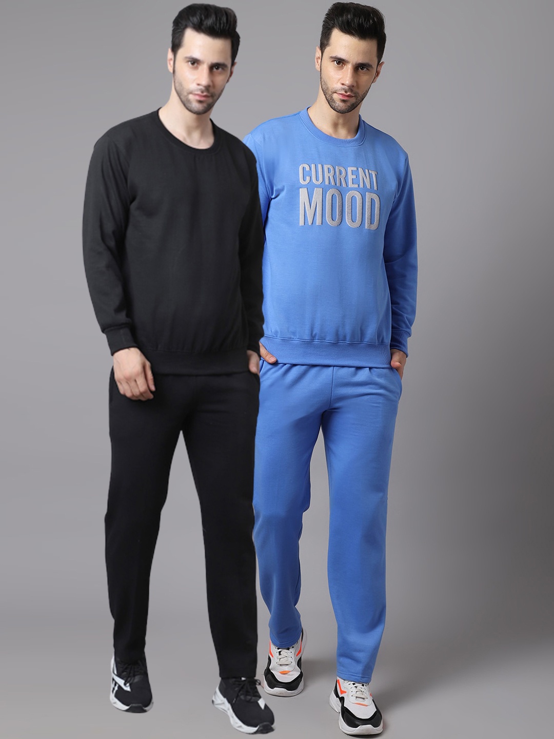 

VIMAL JONNEY Men Pack Of 2 Printed Pure Cotton Tracksuits, Black