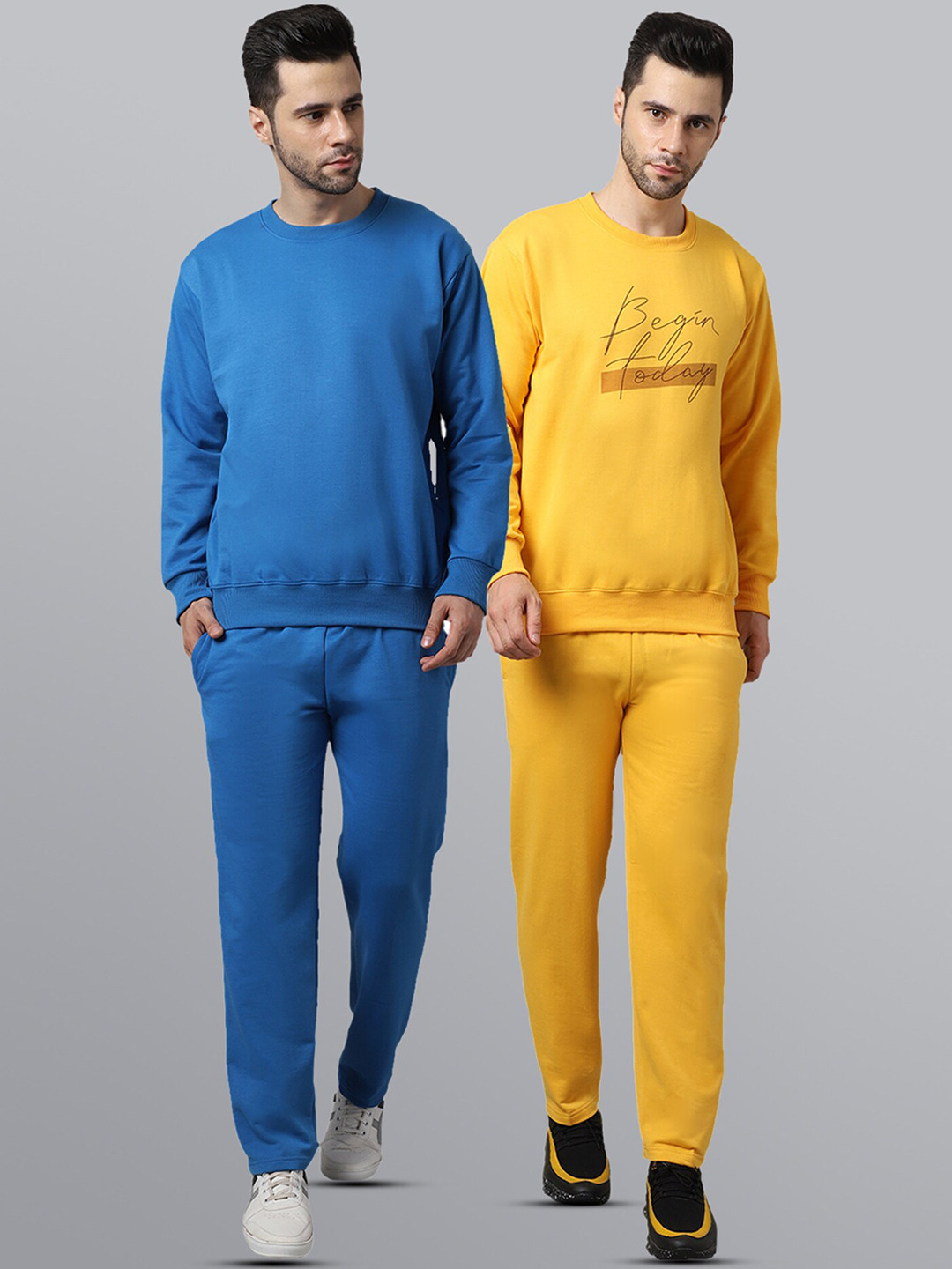 

VIMAL JONNEY Men Pack Of 2 Solid Pure Cotton Tracksuits, Blue