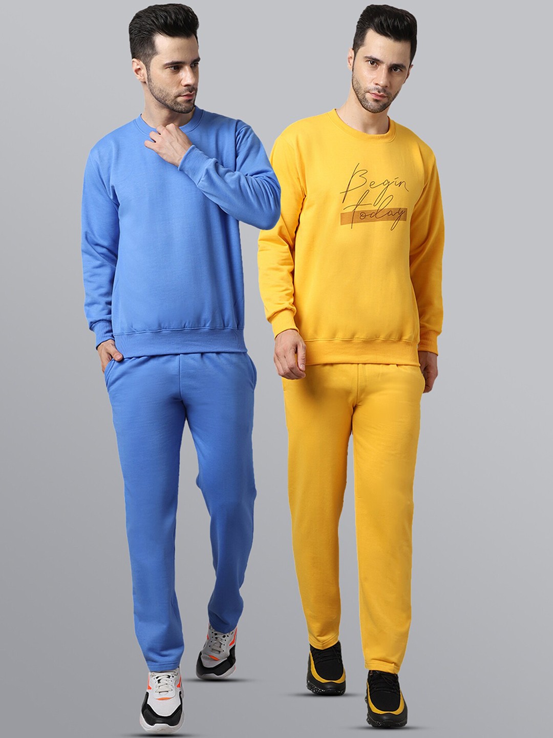 

VIMAL JONNEY Men Pack of 2 Blue & Yellow Pure Cotton Tracksuits