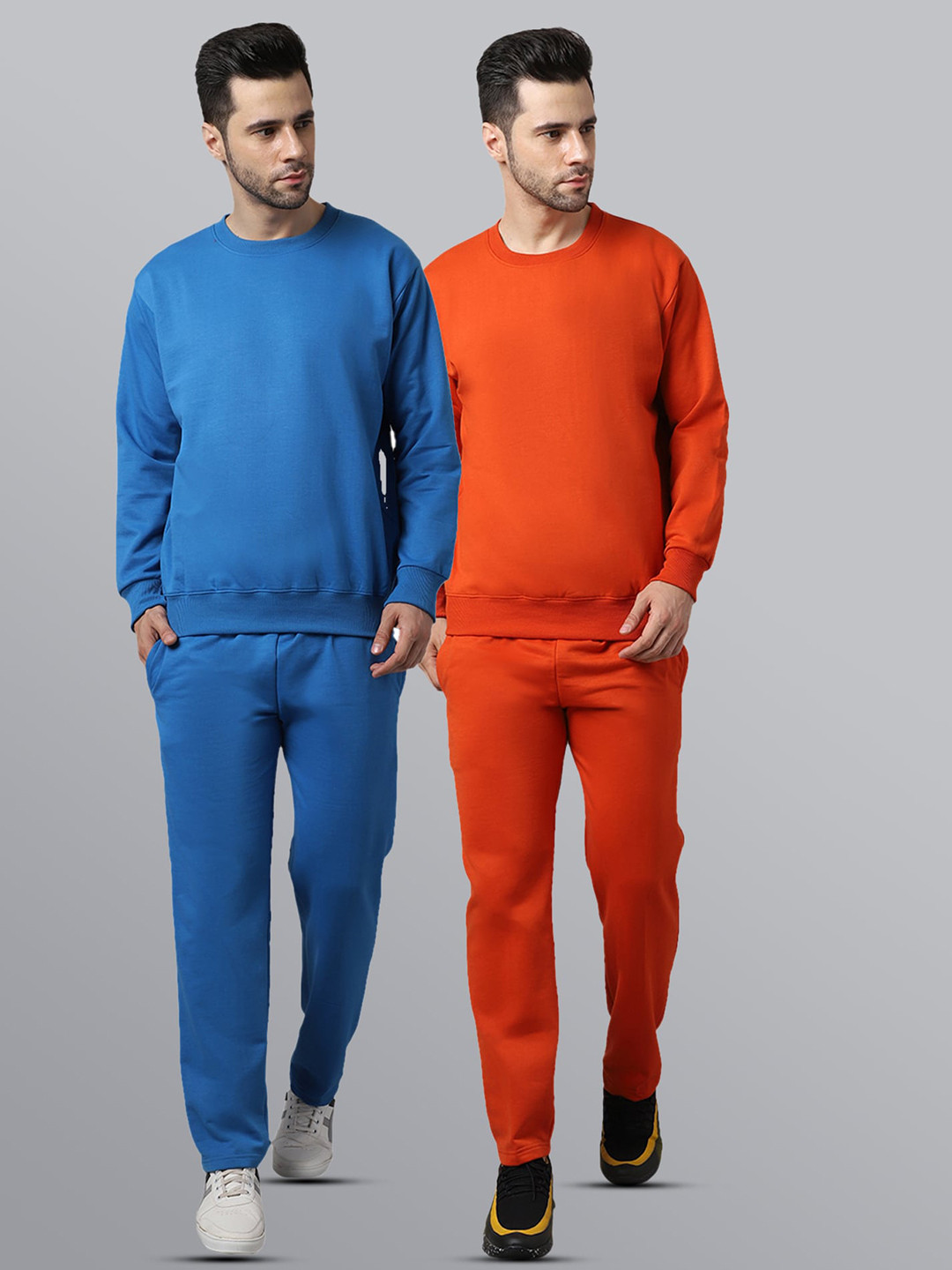 

VIMAL JONNEY Men Pack Of 2 Solid Pure Cotton Tracksuits, Rust