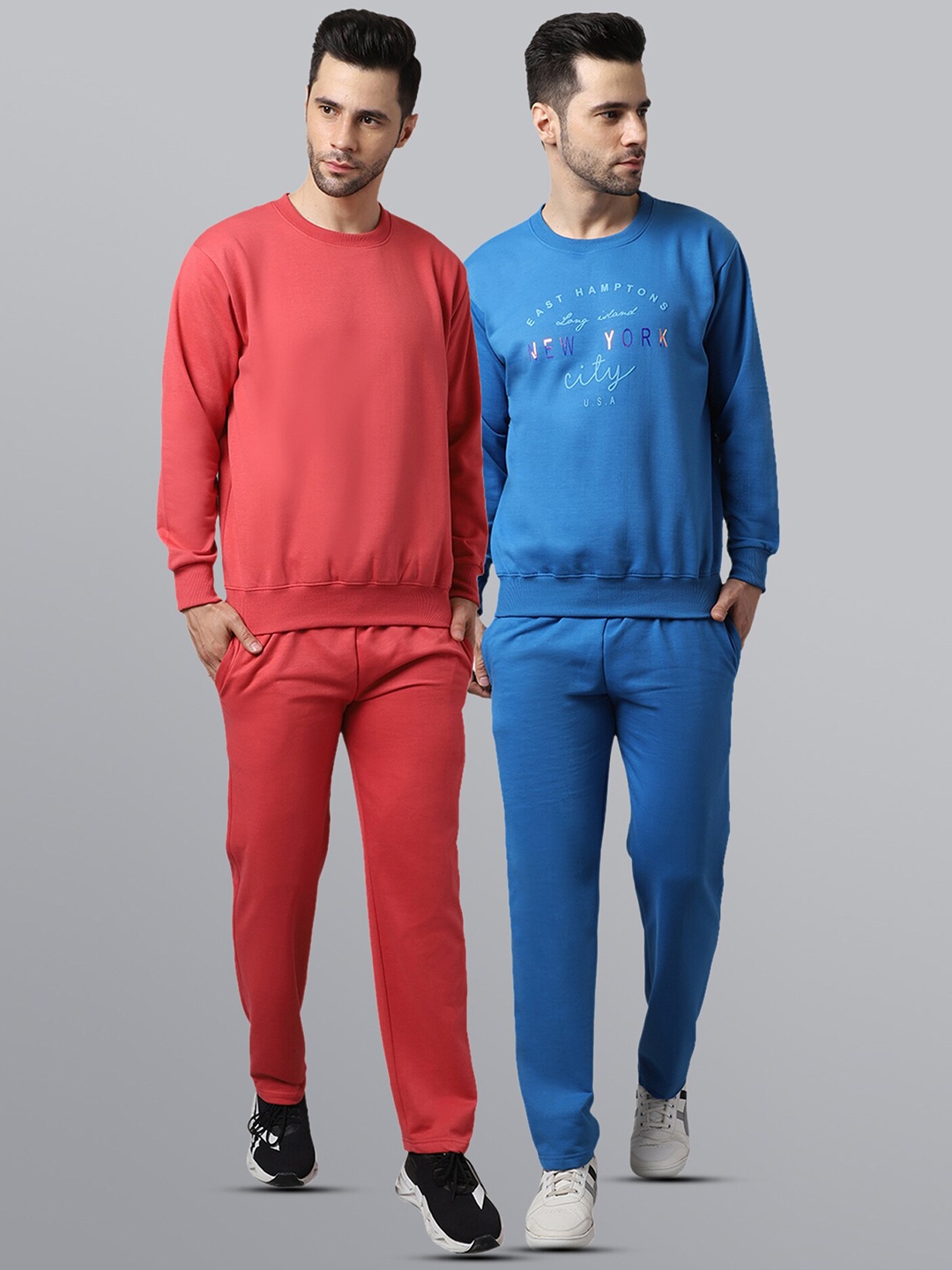 

VIMAL JONNEY Men Pack Of 2 Solid Pure Cotton Tracksuits, Pink