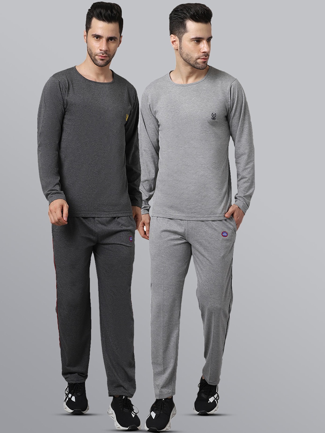 

VIMAL JONNEY Men Pack of 2 Dark Grey & Grey Cotton Tracksuits