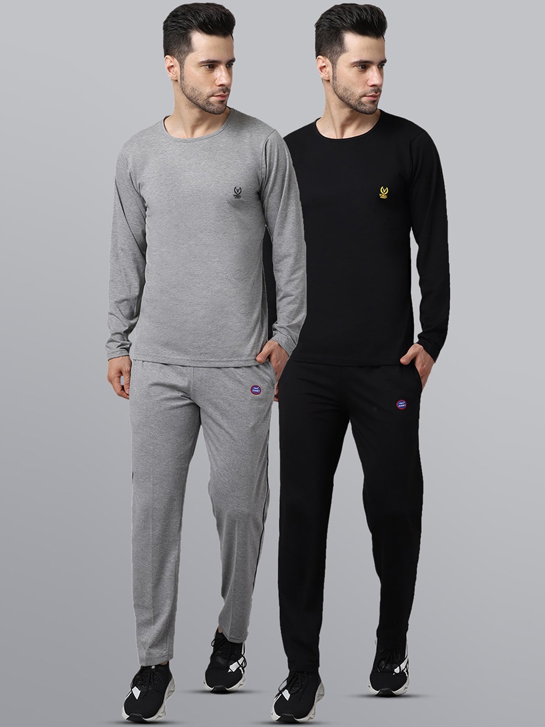

MACK JONNEY Men Pack of 2 Black & Grey Solid Tracksuits
