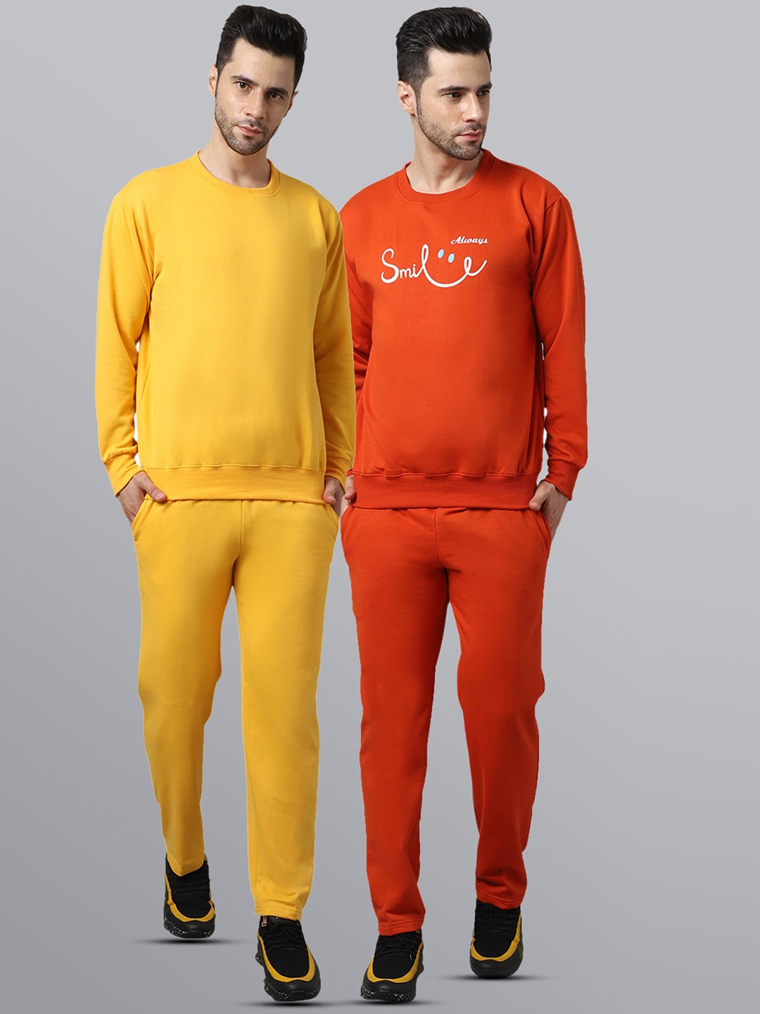 

VIMAL JONNEY Men Pack of 2 Yellow & Orange Fleece Tracksuits