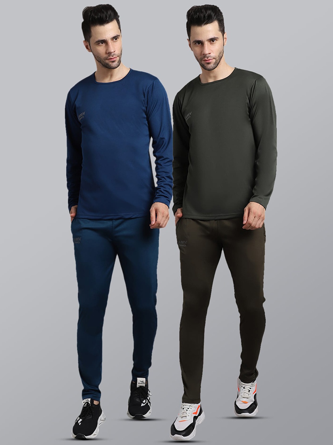 

MACK JONNEY JONNEY Men Pack of 2 Olive Green & Blue Dryfit Lycra Tracksuits