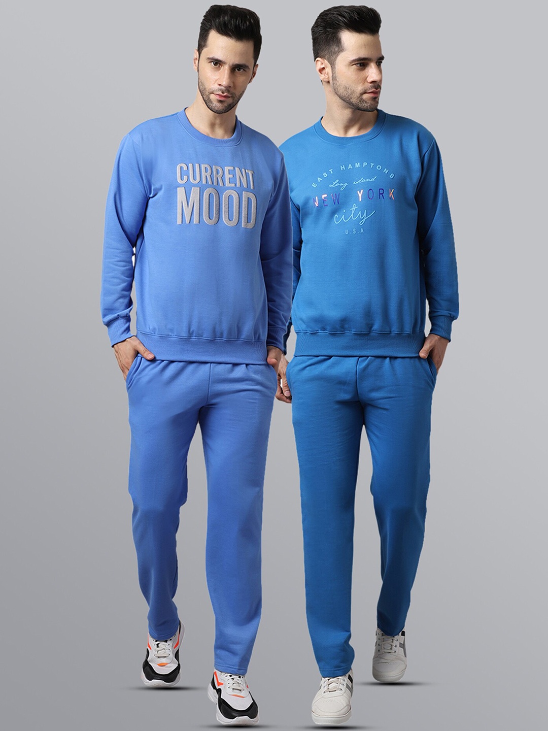 

VIMAL JONNEY Men Pack of 2 Sky Blue & Blue Fleece Tracksuits