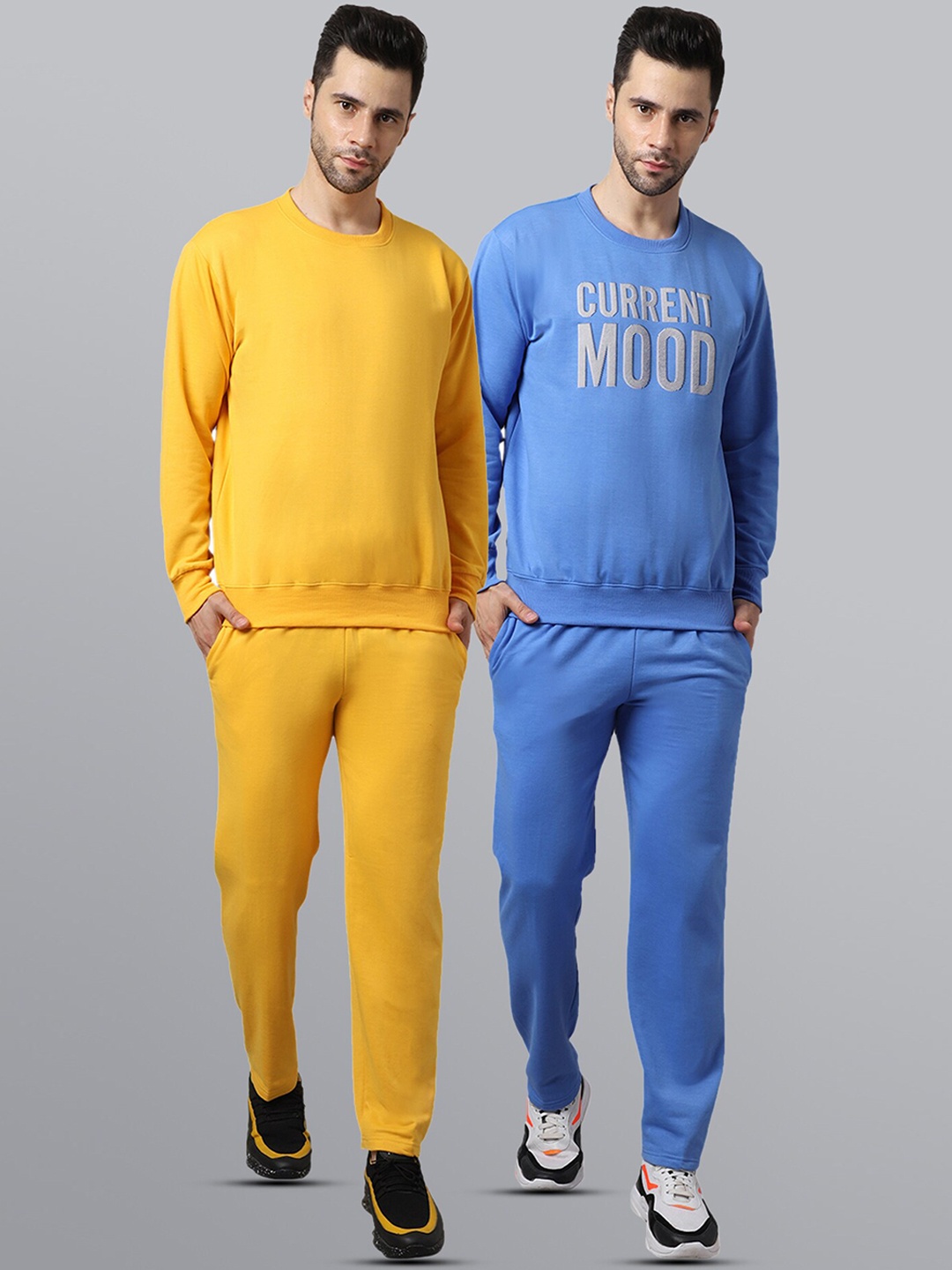 

VIMAL JONNEY Men Pack of 2 Blue & Yellow Fleece Tracksuits