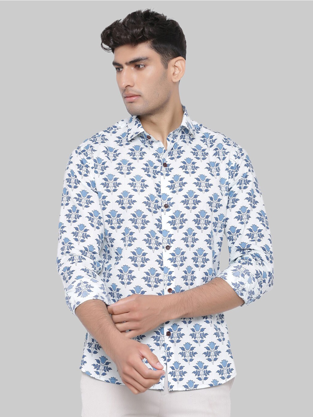 

Tistabene Men Blue & White Premium Floral Printed Casual Shirt