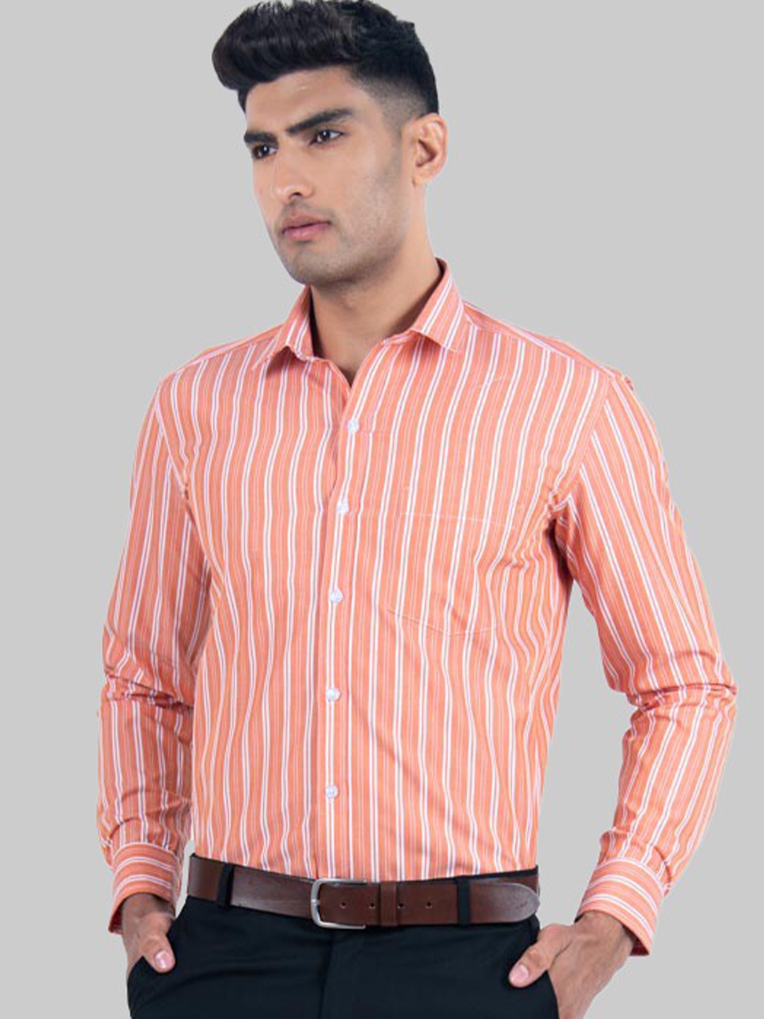 

Tistabene Men Orange Premium Striped Formal Cotton Shirt