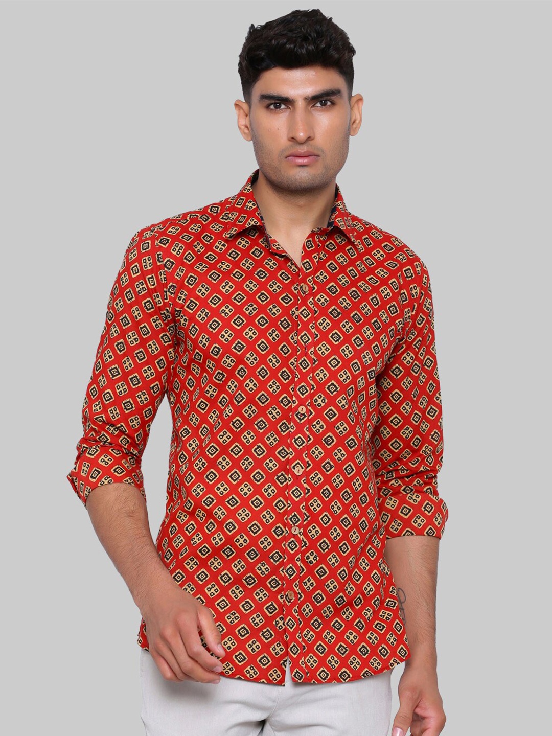 

Tistabene Men Red Premium Floral Printed Casual Shirt