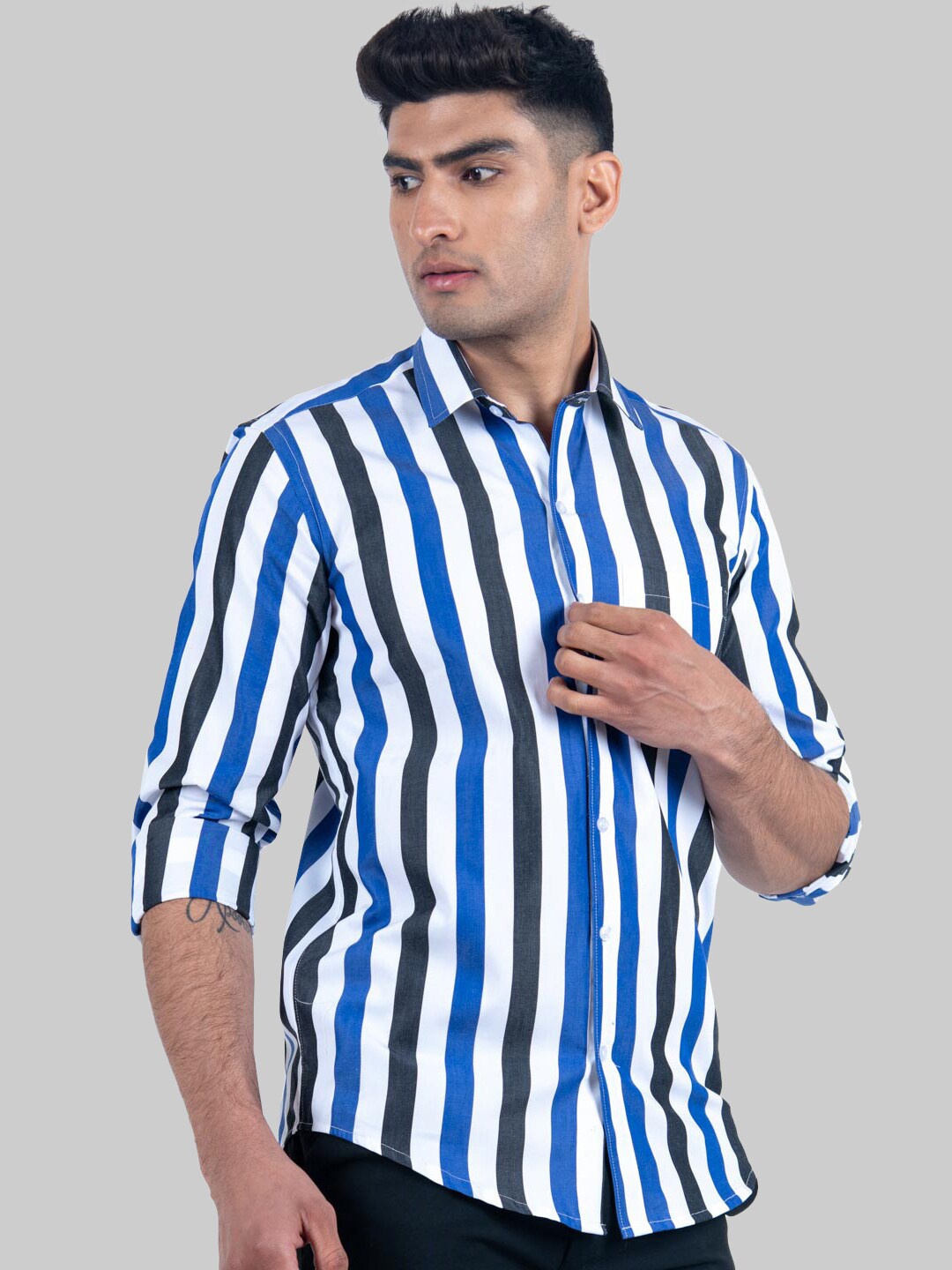 

Tistabene Men Black Premium Striped Cotton Casual Shirt