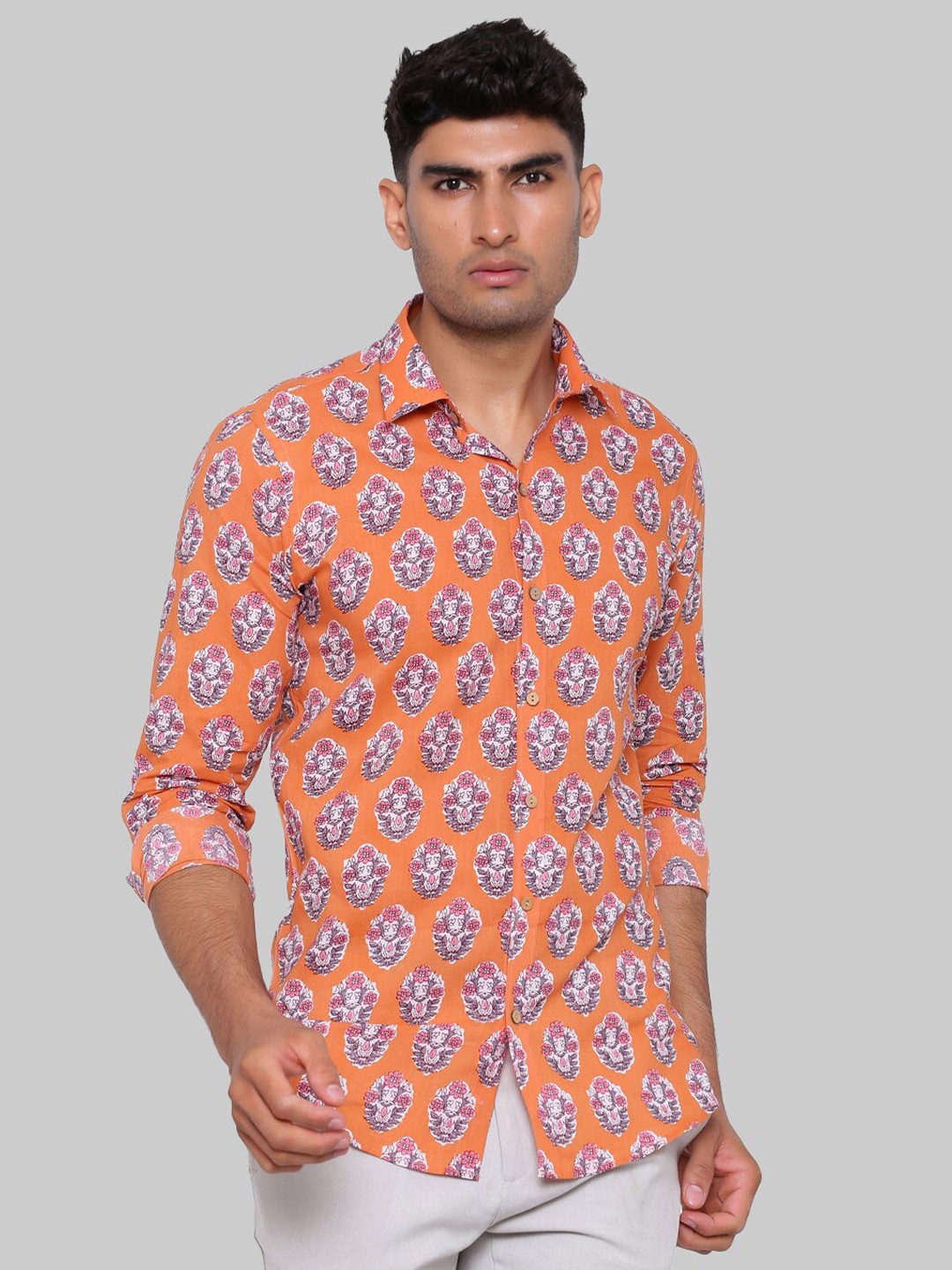 

Tistabene Men Pink Premium Regular Fit Floral Printed Cotton Casual Shirt