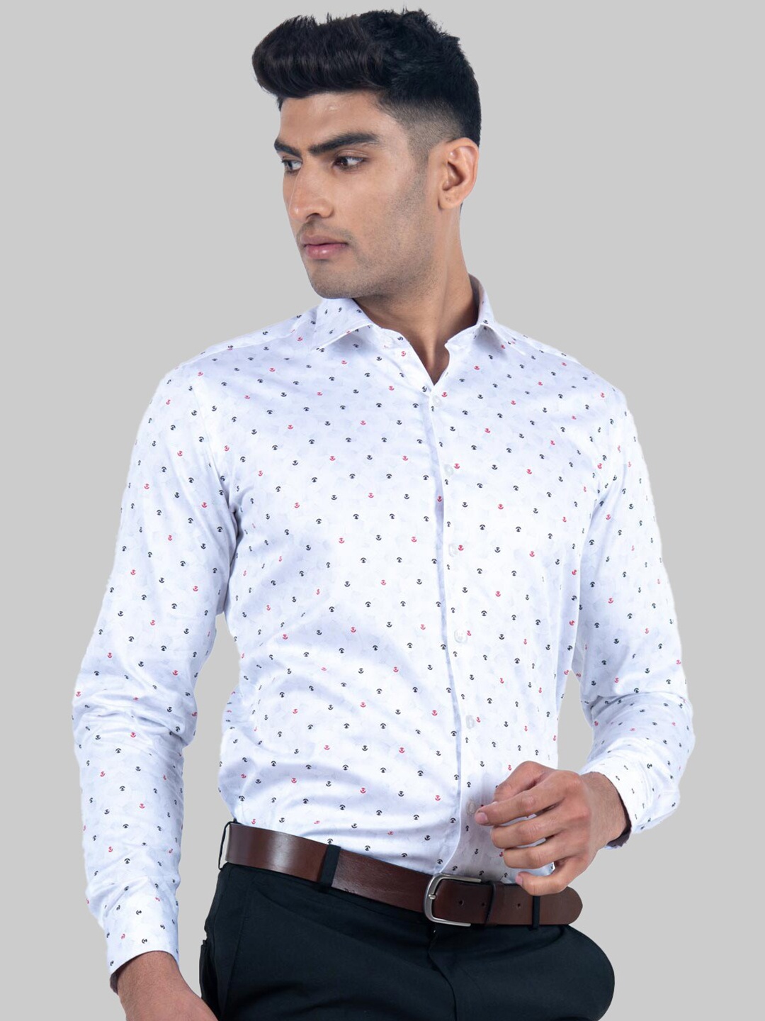 

Tistabene Men White Premium Printed Formal Shirt