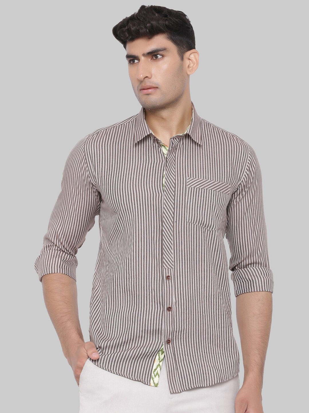 

Tistabene Men Brown Premium Multi Stripes Striped Casual Shirt
