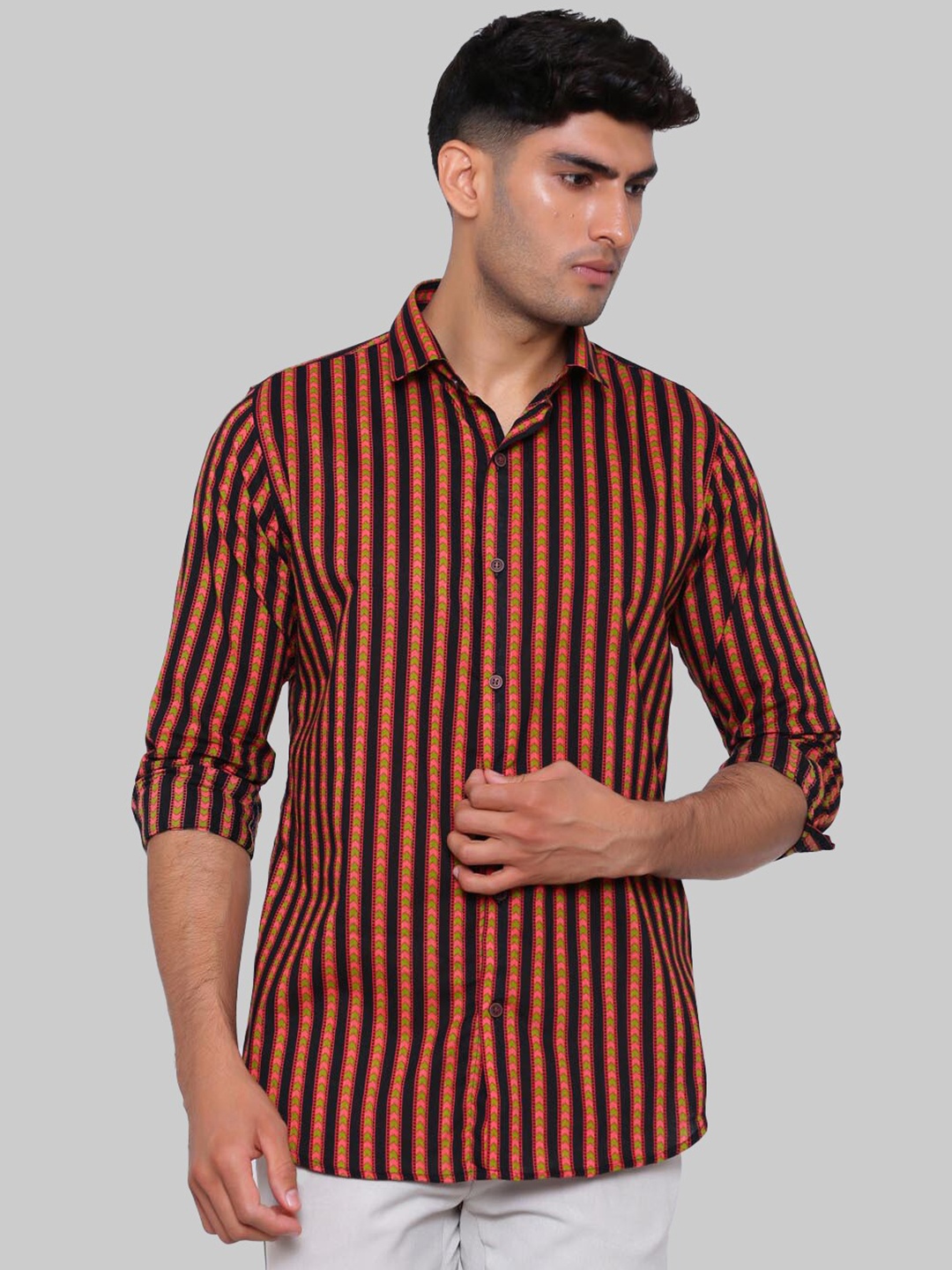 

Tistabene Men Black Premium Striped Casual Shirt
