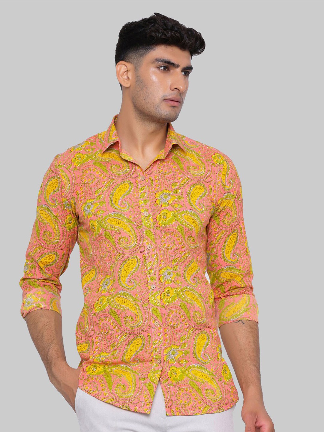 

Tistabene Men Pink & Yellow Premium Printed Casual Shirt