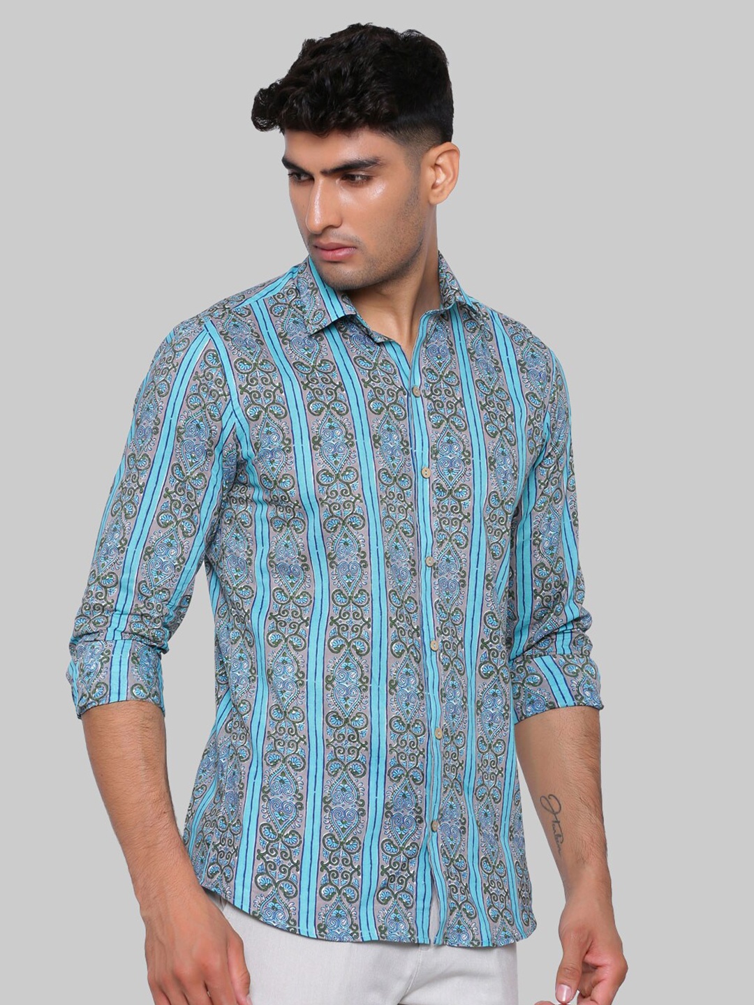 

Tistabene Men Blue Premium Printed Casual Cotton Shirt
