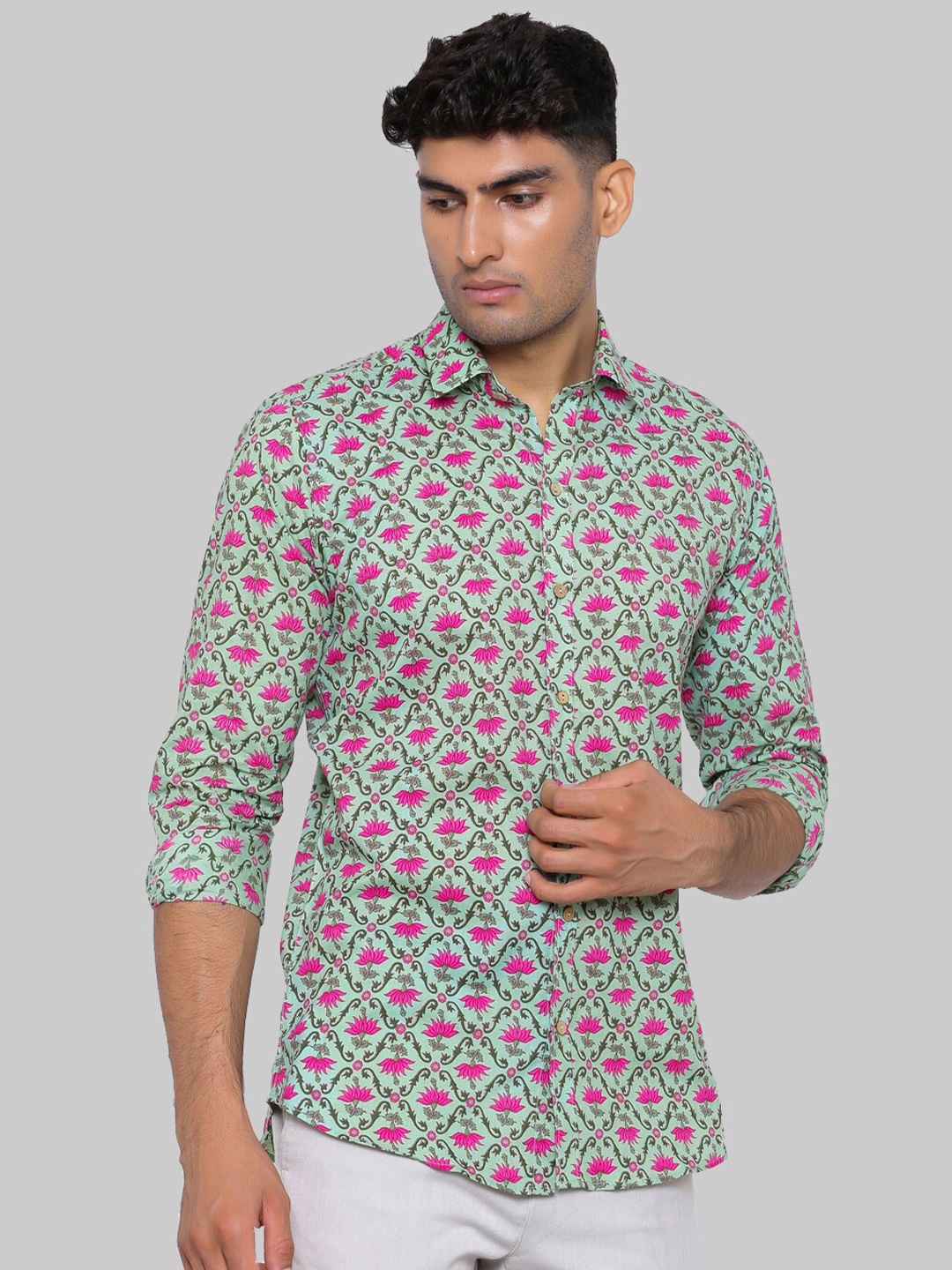 

Tistabene Men Pink Premium Regular Fit Floral Printed Cotton Casual Shirt