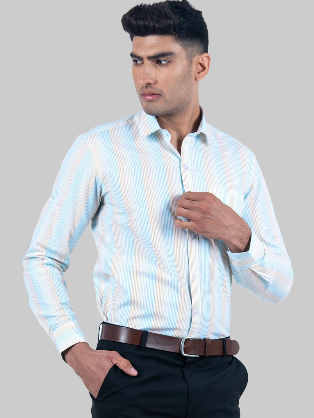 

Tistabene Men Blue & Pink Premium Striped Casual Shirt