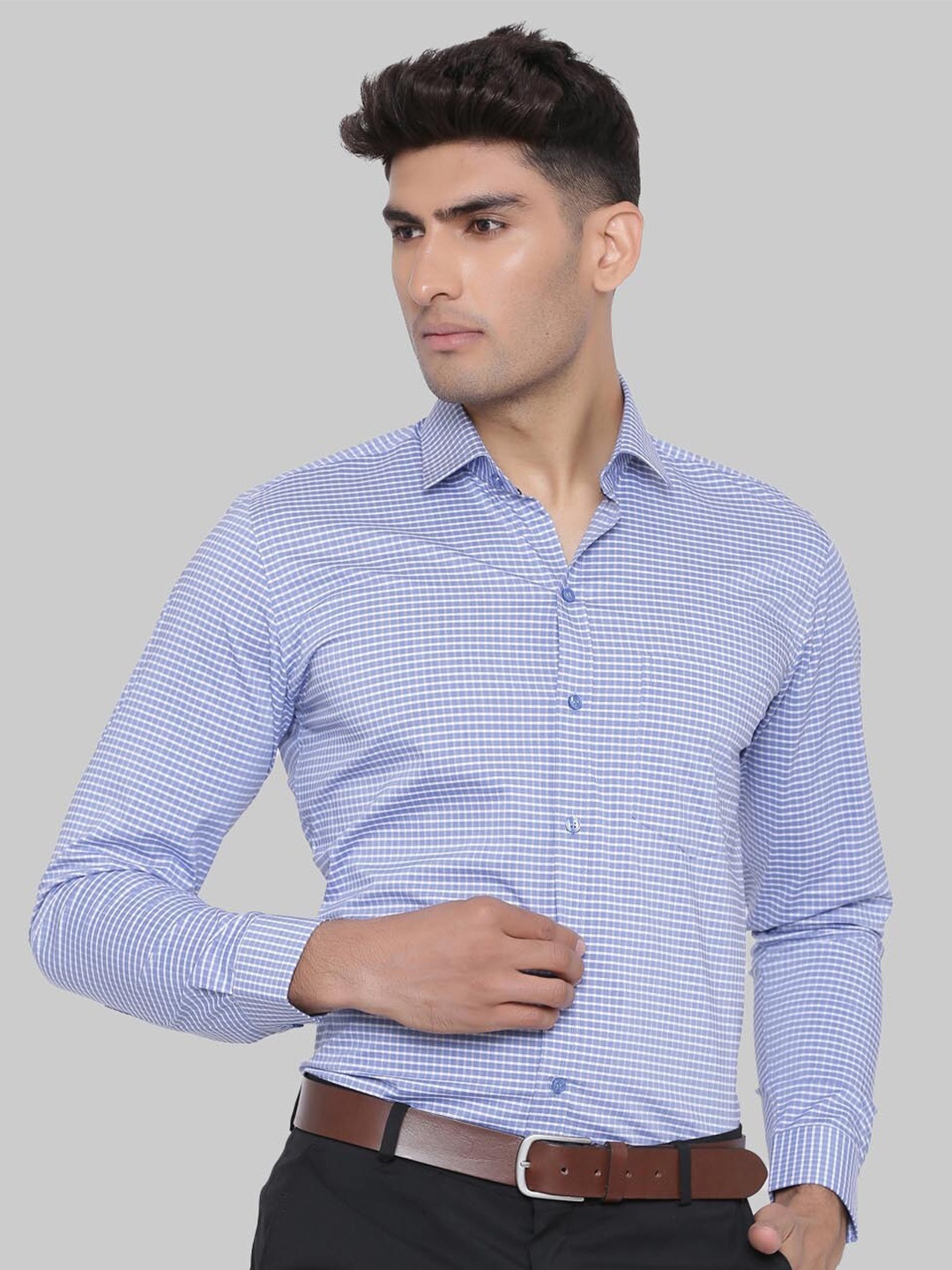 

Tistabene Men Blue Premium Micro Checks Cotton Formal Shirt