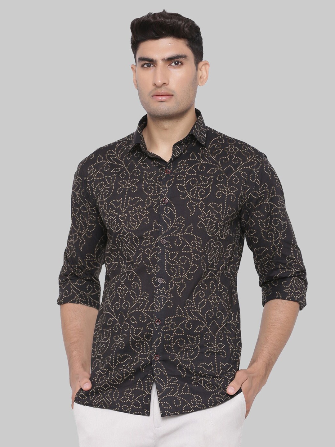 

Tistabene Men Black Premium Floral Printed Casual Shirt