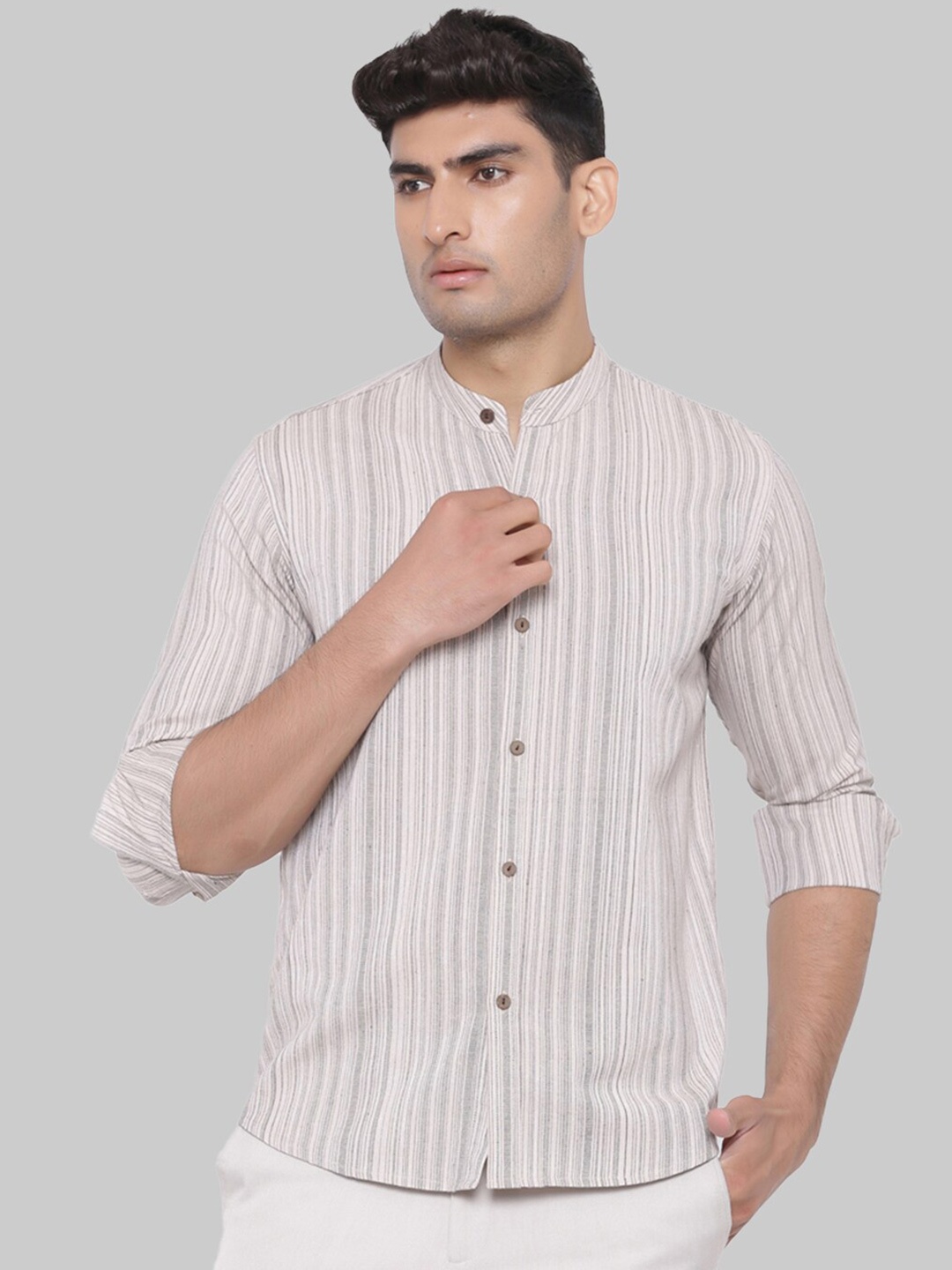 

Tistabene Men Beige Premium Striped Cotton Casual Shirt